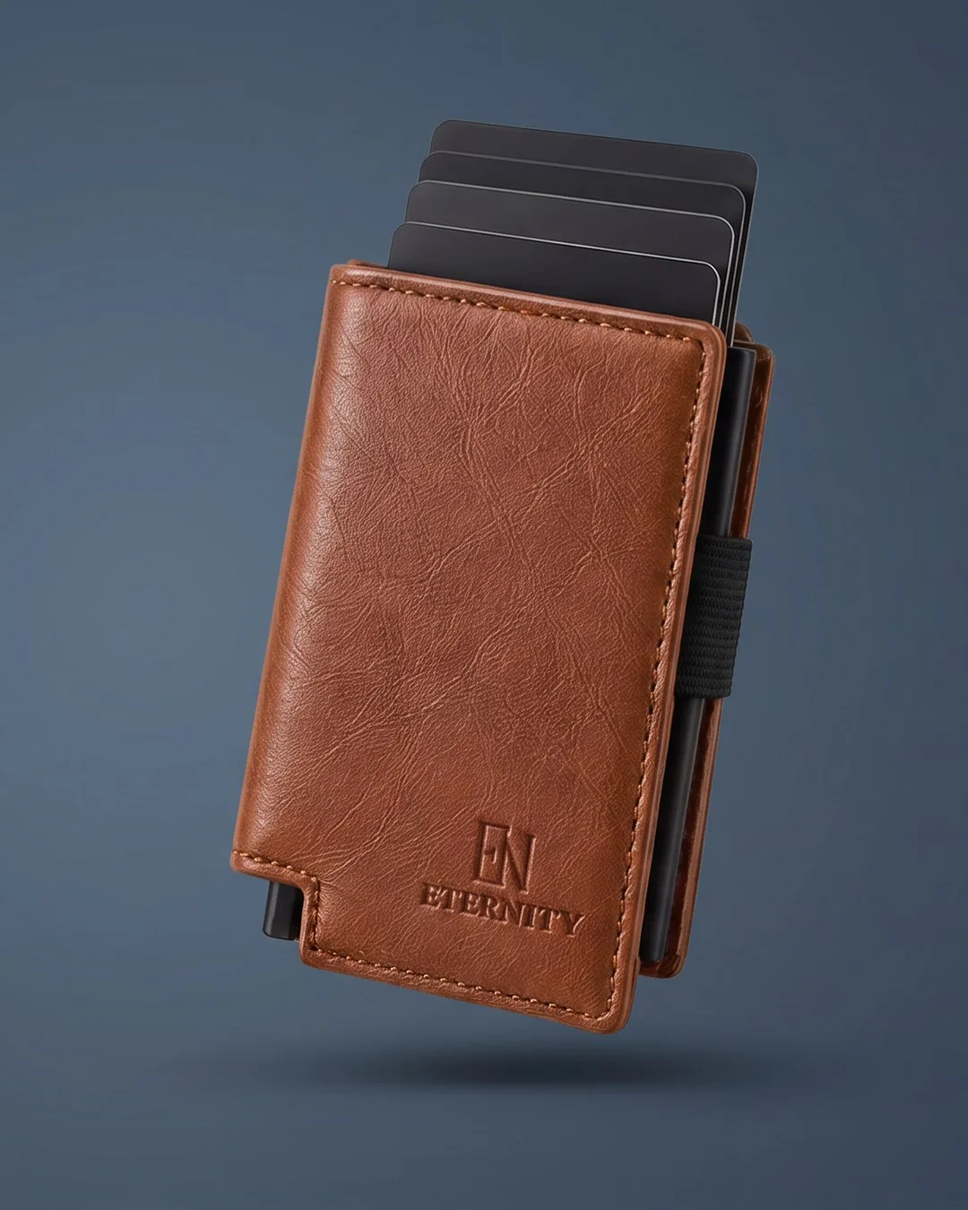 The cognac Pop-up Wallet with its cards slid up
